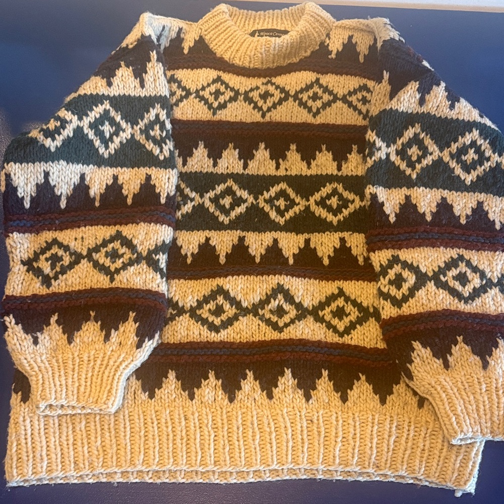 Alpaca Connection Geometric Knit Wool Sweater